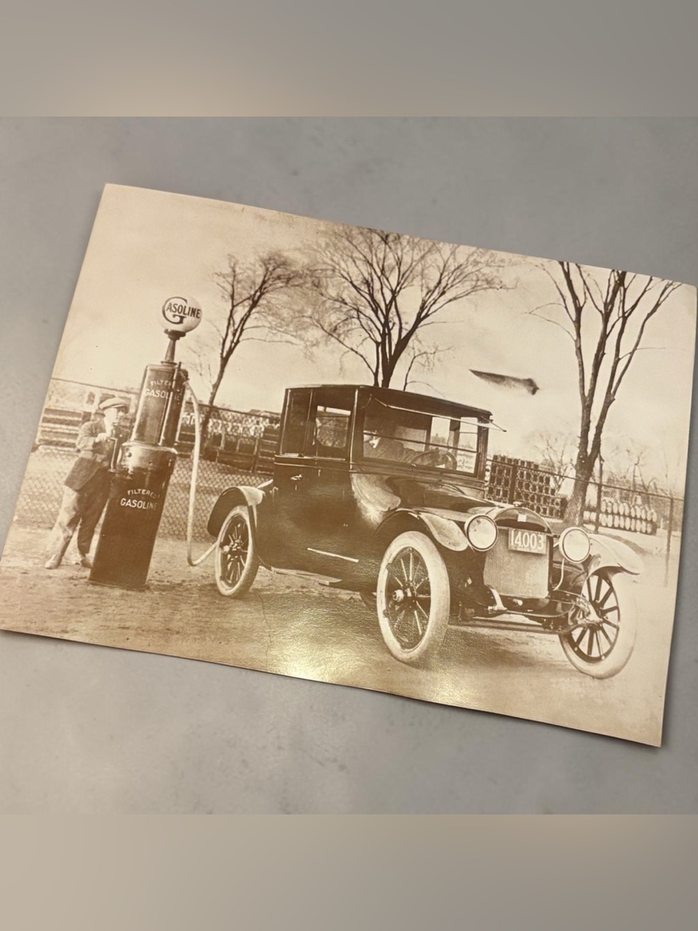Vtg Photo Gas Station Man Pumping Gas Car 1920s Collectible
